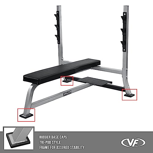 Valor Fitness Weightlifting Bundle Olympic Bench w/Spotter, 40lb Bar, 160lb Plates Metallic Grey and Black