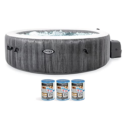 Intex PureSpa Greywood Deluxe Outdoor Inflatable Hot Tub Wood Grain Pattern