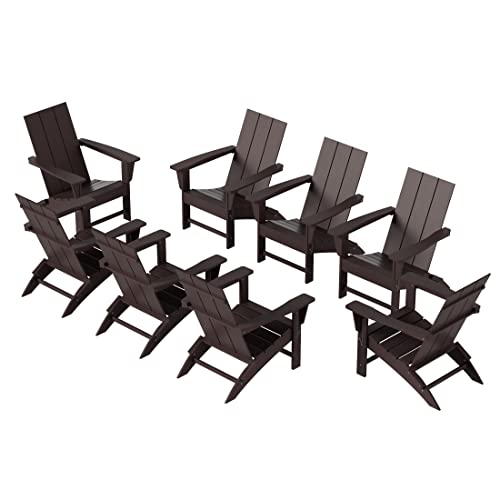 WestinTrends 8-Piece Modern Poly Folding Adirondack Chair Set Dark Brown