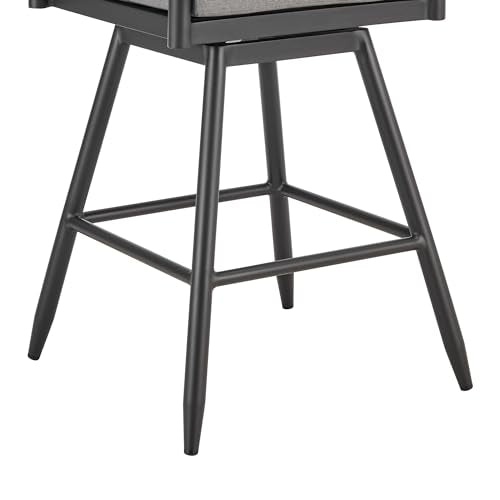 Armen Living Crown Outdoor Patio Swivel Bar Stool Black Aluminum with Wood Accent Dark Gray