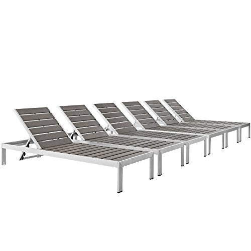Modway Shore Aluminum Outdoor Patio Poolside Chaise Lounge Chairs Silver Gray