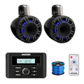 KICKER Marine Gauge Style USB Bluetooth AM/FM Stereo Receiver with 2X 8" 500W LED Horn-Loaded Tower Speakers Black