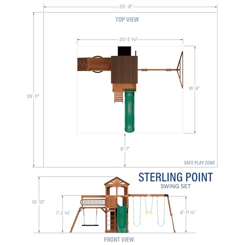 Backyard Discovery Sterling Point Cedar Swing Set with Green Wave Slide & Climbing Wall