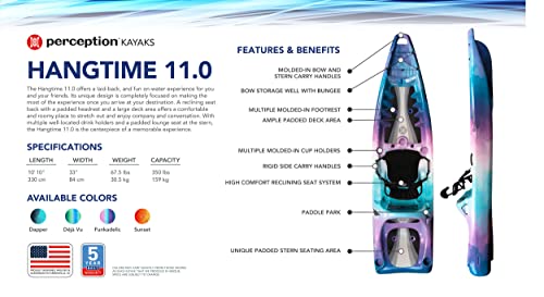 Perception Kayaks Hangtime 11 Recreational Kayak - Reclining Seat - Rear Lounging Seat - 11 ft - Funkadelic