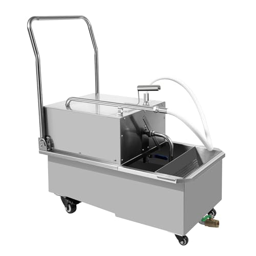 QUEWATSA 55L Mobile Fryer Filter 550W Stainless Steel Oil Filtration System Silver