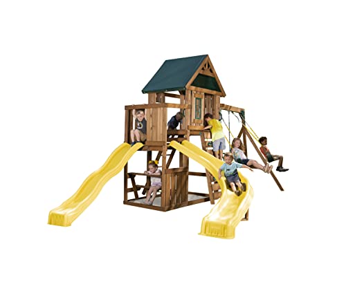 Swing-N-Slide Castlebrook Swing Set with Slides & Climbing Wall Wood