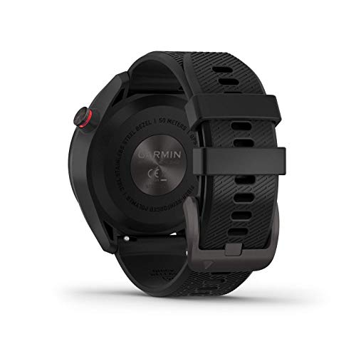 Wearable4U Garmin Approach S42 Premium GPS Golf Watch Gunmetal Black Silicone Band