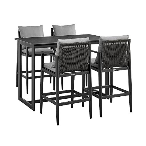 Armen Living Grand Modern Outdoor Patio Bar Table and Stools Set 5 Piece Black