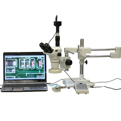 AmScope Digital Trinocular Stereo Zoom Microscope with LED Ring Light White
