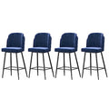 IPSU Velvet Bar Stools Set of 4 Modern Upholstered Counter Height Blue