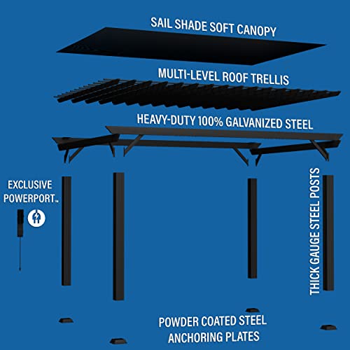 Backyard Discovery Stratford 16' x 12' Galvanized Steel Pergola Kit with Shade Sail Canopy Black
