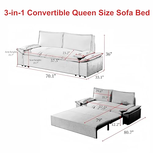 HomSof Queen Pull Out Sofa Bed 3-in-1 Convertible Velvet Loveseat Black