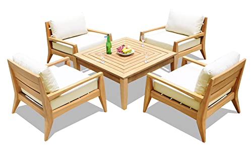 WholesaleTeak Noida 5 Pc Lounge Chair Set with Cushions in Canvas Natural