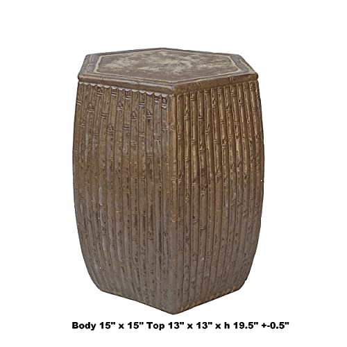 Orientliving Chinese Hexagon Bamboo Theme Ceramic Garden Stool Brown