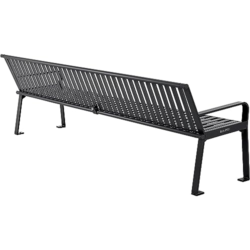 Global Industrial 8 ft. Outdoor Park Bench with Back, Vertical Steel Slat, Black