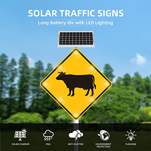 Generic 24" Solar Cow Crossing Sign LED Blinking Black on Yellow