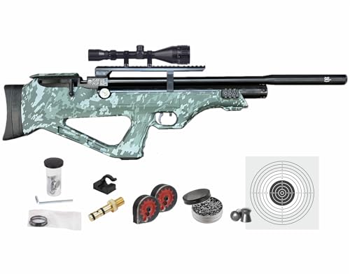 Wearable4U Hatsan FlashPup QE Limited Edition .25 Cal Air Rifle Bundle Digital Green Camo with Pellets, Targets, and Scope