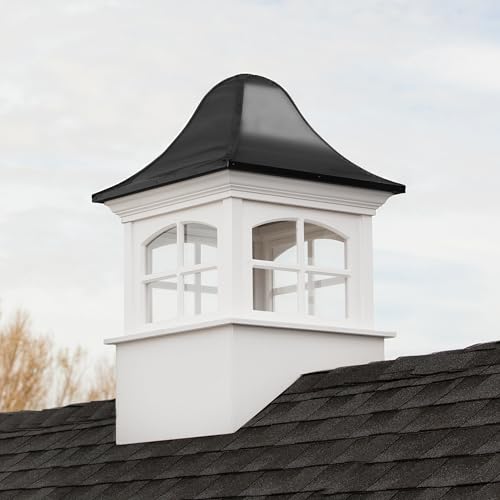 Good Directions Greenwich Vinyl Aluminum Roof Square Cupola, 36" Square x 56" High, White and Black