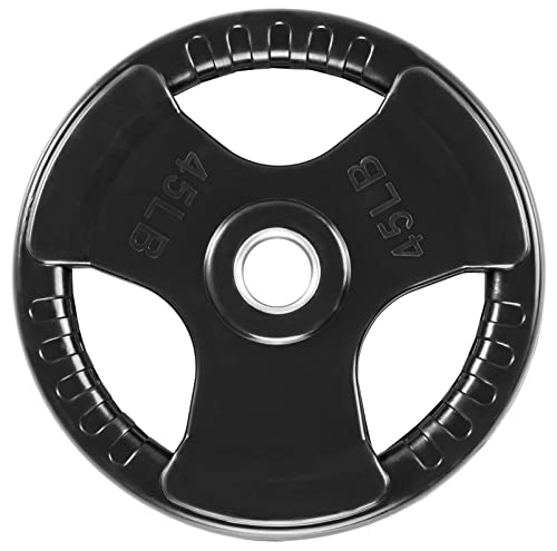 French Fitness Rubber Grip Weight Plate Set w/7 ft Olympic Bar 395 lbs + Bench