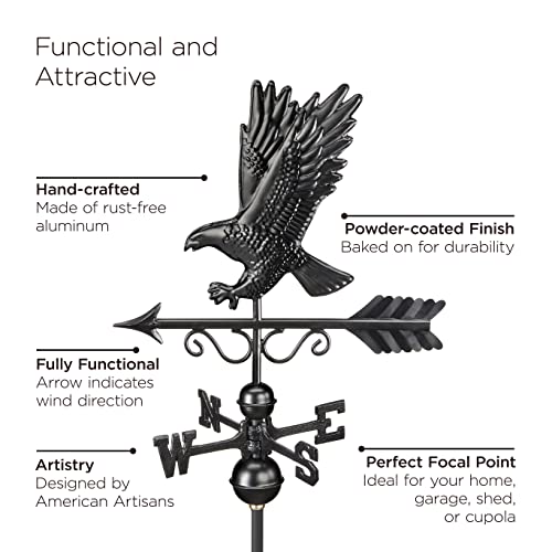 Good Directions 26" Square Manchester Vinyl Cupola with Black Aluminum Roof and Eagle Weathervane Vinyl/Black