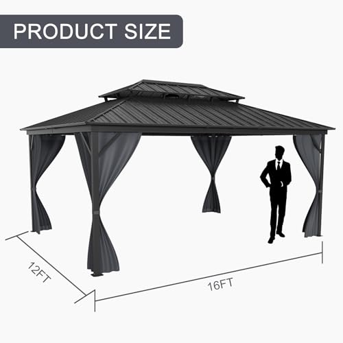 GAOMON Hardtop Gazebo Outdoor Metal Pavilion Gray 12x16