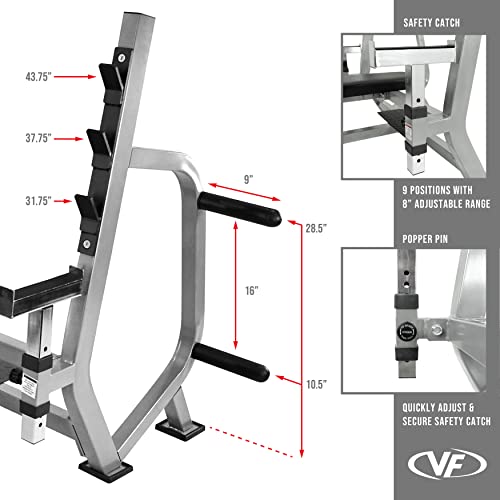 Valor Fitness Olympic Weight Bench Press Station Spotter Arms Adjustable Safety Catch Plate Storage Pegs Power Lifting Home Gym Workout Equipment BF-49 Metallic Grey and Black