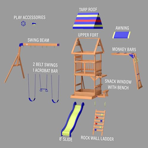 Backyard Discovery Beach Front Cedar Swing Set with Monkey Bars Multicolor