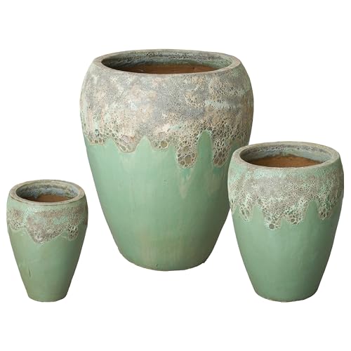 Emissary 22in Stoneware Round Planters Set of 3 Reef/Spa Blue