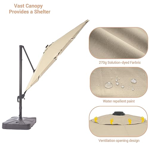 SANLUCE FLAME&SHADE 11FT Patio Umbrella with Solar Lights Sand