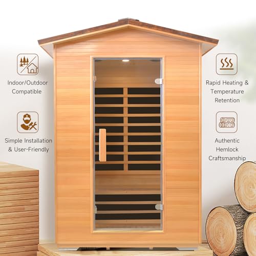 RIGO 2 Person Outdoor Infrared Sauna 1950W Hemlock Wood Low EMF