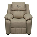 Flash Furniture Personalized Deluxe Padded Kids Recliner with Storage Arms Beige Vinyl