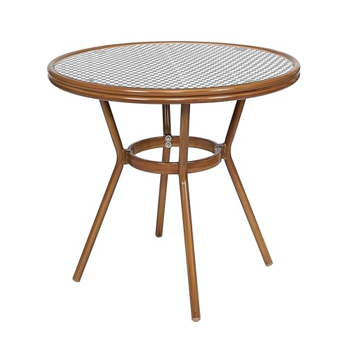 Flash Furniture Lourdes Indoor/Outdoor Bistro Set - Tempered Glass Table & 4 Chairs - Black & White Rattan/Natural Frame