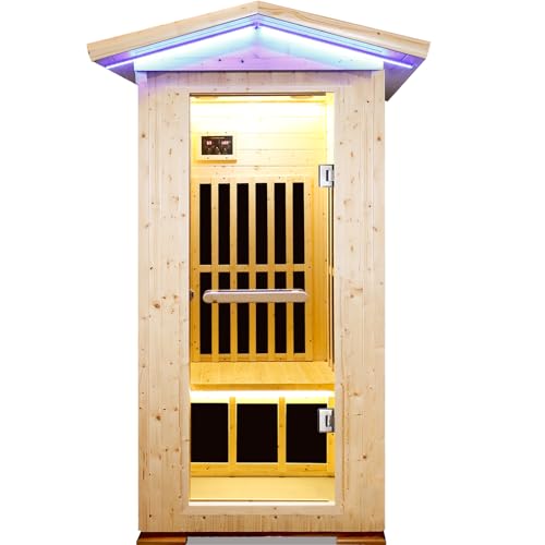 OUTEXER Outdoor Wooden Infrared Sauna 1300W Low-EMF Finland Spruce Wood