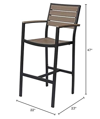 Home Square Aluminum Patio Bar Stool Set of 3 Black Frame Gray