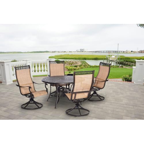 CAMBRIDGE Legacy 5-Piece Patio Dining Set with 4 Sling Swivel Rockers and 48-Inch Round Table, Tan