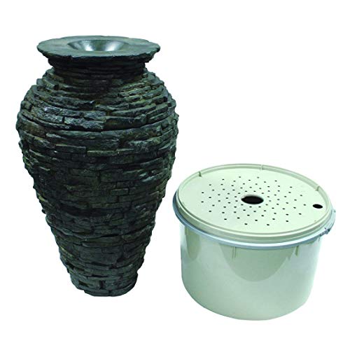 Aquascape Stacked Slate Urn Fountain Kit with Pump and Basin 32 Inches Tall Gray