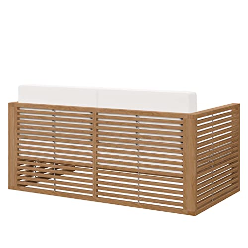 Modway Carlsbad Teak Wood Outdoor Patio Loveseat Natural White
