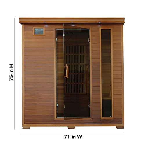 Blue Wave Radiant Saunas 4-Person Cedar Infrared Sauna with 9 Carbon Heaters, Chromotherapy Lighting, Oxygen Ionizer, Music System
