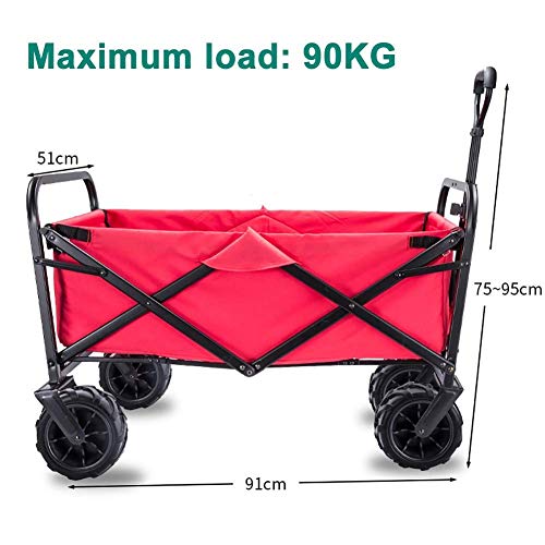 5sssallefaa Foldable Beach Cart Portable Garden Trolley 90kg Capacity Red