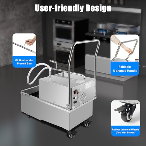 QUEWATSA 55L Mobile Fryer Filter 550W Stainless Steel Oil Filtration System Silver