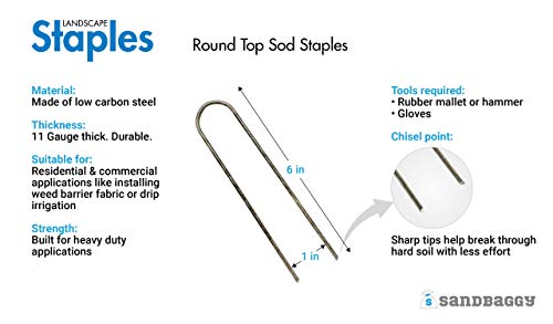 Sandbaggy Round Top 6-Inch Landscape Staples for Ground Cover & Drip Irrigation (10,000 Staples)