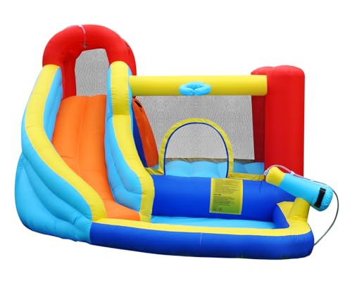 Mighty Hand Inflatable Jumper Bounce House with Water Slide and 480W Blower Red/Blue