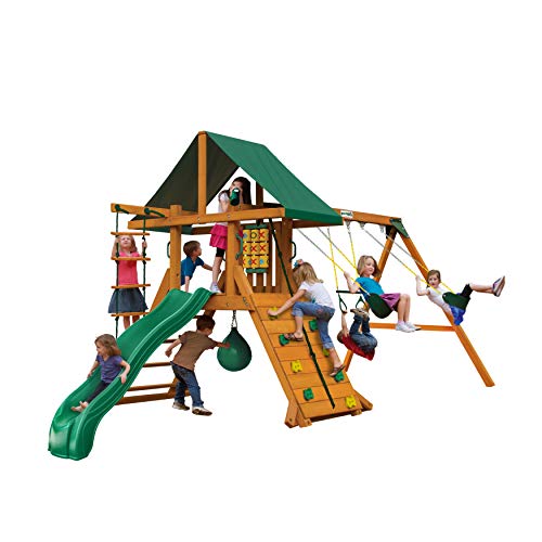 Gorilla Playsets Ozark II Wood Swing Set with Green Vinyl Canopy