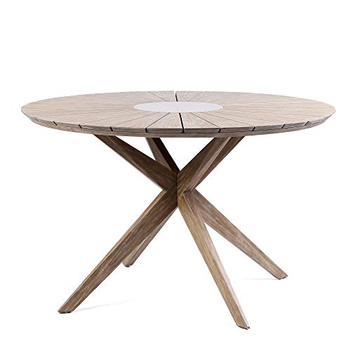 Armen Living Sachi and Nabila Outdoor 5 Piece Dining Set Light Eucalyptus and Concrete