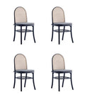 Manhattan Comfort Paragon Rattan Wicker Cane Side Outdoor Dining Chair Set of 4 with Grey Cushions