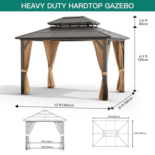 GAOMON 10'x12' Hardtop Gazebo Brown