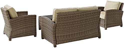 Crosley Furniture Bradenton 4-Piece Outdoor Loveseat Patio Furniture Set Brown with Sand Cushions