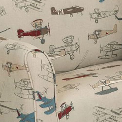 Benzara 32-Inch Kids Sofa Vintage Airplane Print Beige/Black/Multicolor