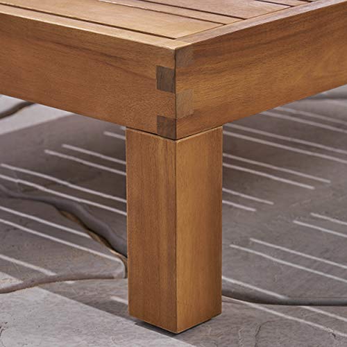 Great Deal Furniture Outdoor Sectional Loveseat Set with Coffee Table 2-Seater Acacia Wood Water-Resistant Cushions Teak Finish + Beige