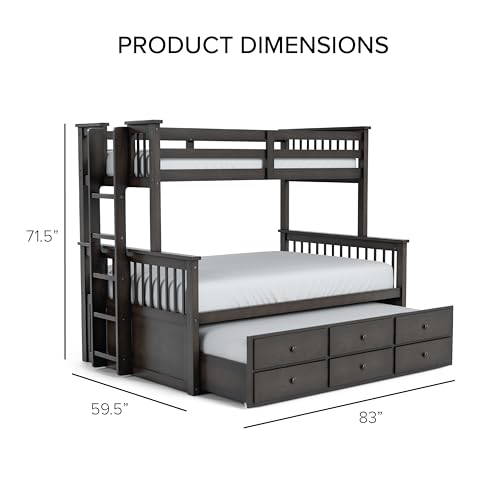 Furniture of America Barnett Solid Wood Bunk Bed with Trundle & Drawers Twin Over Full Dark Walnut